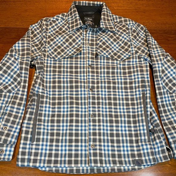 small Mens L.L. Bean Lattice Button Outdoor Softshelf Plaid Jacket. Blue - Picture 1 of 10